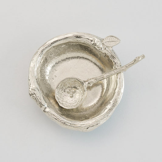 pewter salt dish with nest spoon