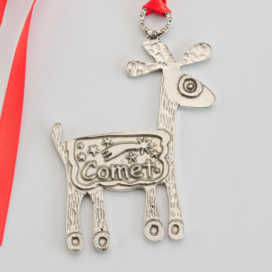 pewter comet reindeer ornament