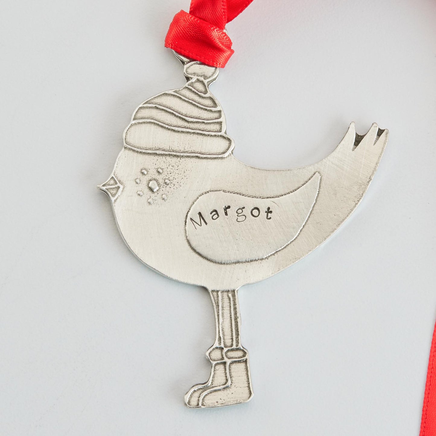 pewter chicky in boot ornament - personalized, bird ornaments