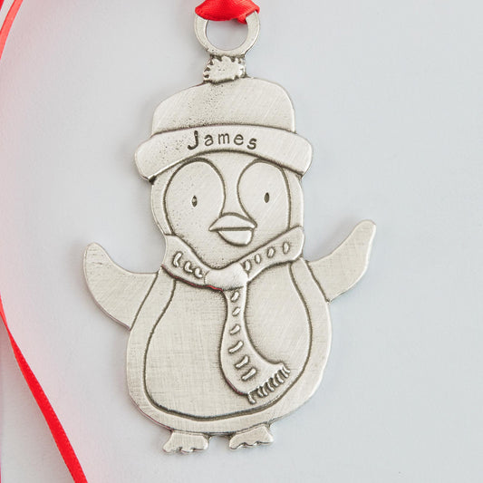 pewter penguin ornament personalized, bird ornaments 