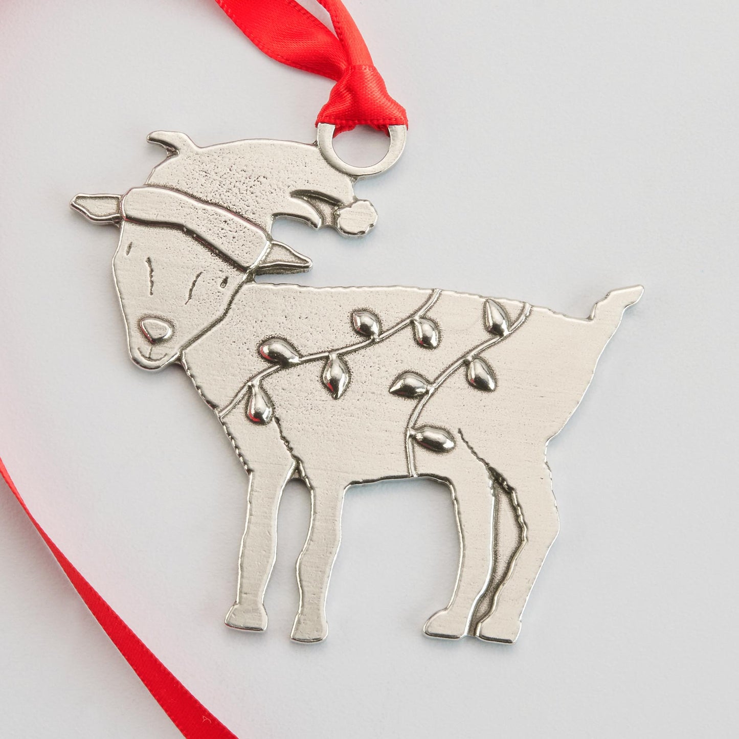 pewter goat with lights ornament