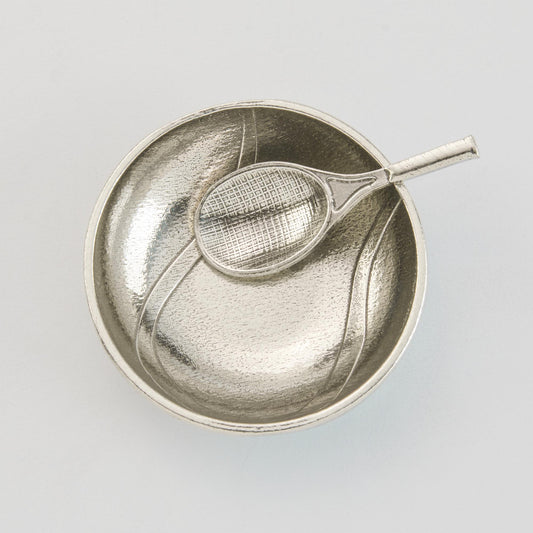 pewter tennis ball salt dish with racquet spoon